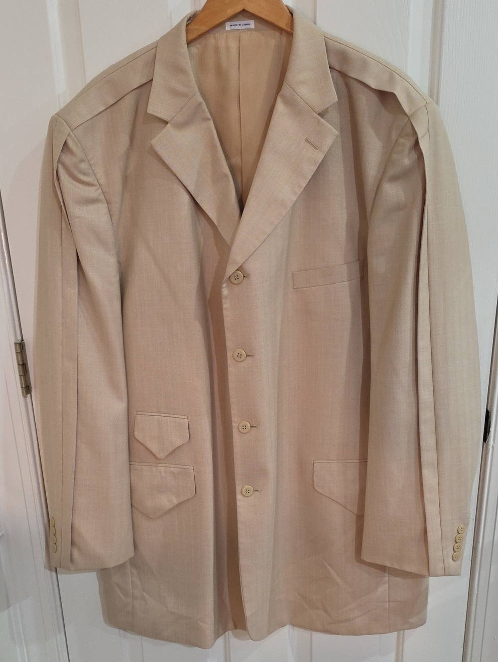 E.J. Samuel Men's 2-Piece Suit - Tan / Light Blue Pinstripe - Size 50L/45W